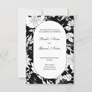 Faire-part de mariage florale noir et blanc