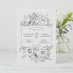 faire-part de mariage florale noire et blanche