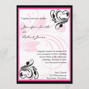 Faire-part de mariage florale noire et rose foncé
