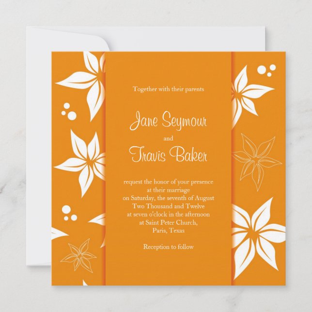 Faire-part de mariage florale - Orange et blanc (Devant)