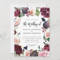 Faire-part de mariage florale rose, bordeaux et fi