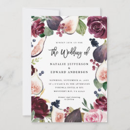 Faire-part de mariage florale rose, bordeaux et fi
