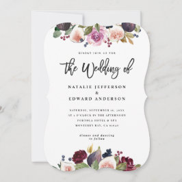 Faire-part de mariage florale rose, bordeaux et fi