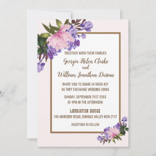 Faire-part de mariage florale rose Magnolia Lavend