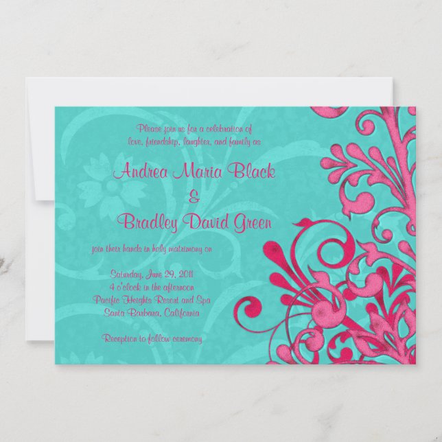 Faire-part de mariage florale turquoise et rose (Devant)