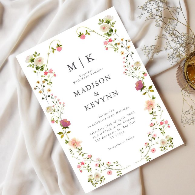 Faire-part de mariage florale verte et blanche (Créateur téléchargé)