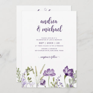 Faire-part de mariage florale violet avec détails