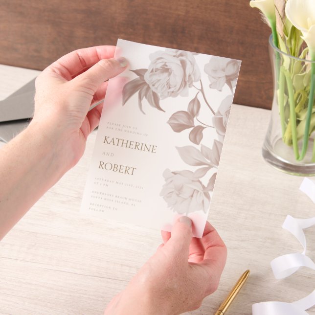 Faire-part de mariage floraux botaniques modernes (Ordinateur de poche)