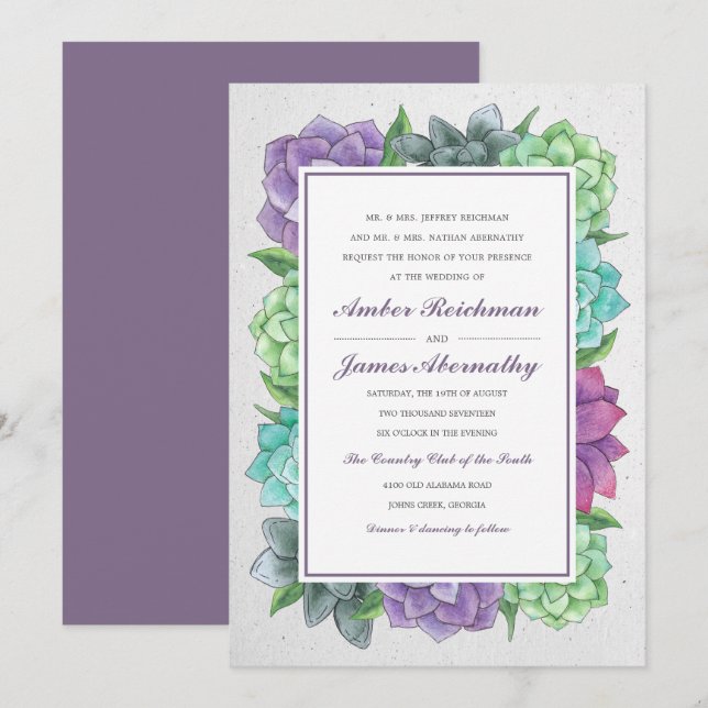 Faire-part de mariage floraux succulents | Lavande (Devant / Derrière)