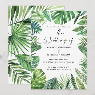 Faire-part de mariage foliaire tropicale en feuill