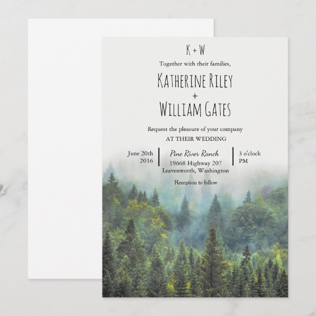 Faire-part de mariage forêt rustique (Devant / Derrière)