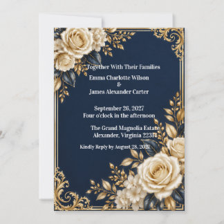 Faire-part de mariage formel bleu marine et or