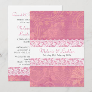 faire-part de mariage formel dentelle blanche rose