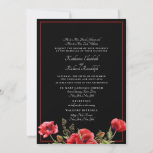 Faire-part de mariage Formelle Rouge & Noir Floral