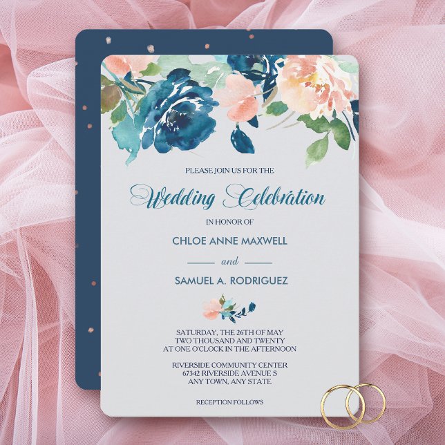Faire-part de mariage frontalier Rose Indigo Blue  (Créateur téléchargé)