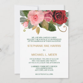 Faire-part de mariage frontalier rouge et rose