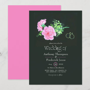 Faire-part de mariage gay avec oeillets roses