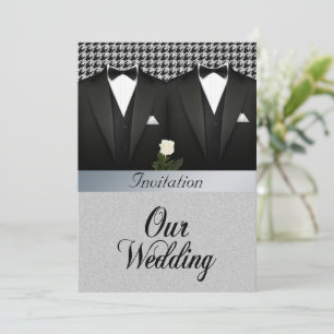 Faire-part de mariage gay avec Tuxedo et Rose blan