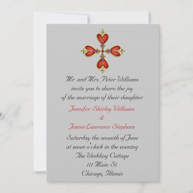 Faire-part de mariage Gemstone Heart Cross (Devant)