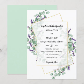 Faire-part de mariage géométrique d'eucalyptus de