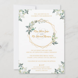 Faire-part de mariage géométrique feuille or