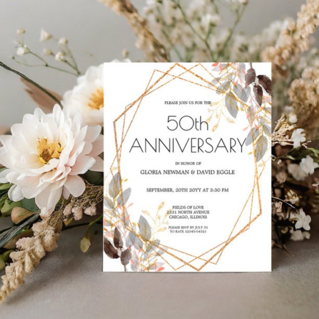 Faire-part de mariage géométrique feuille or budge (Créateur téléchargé)