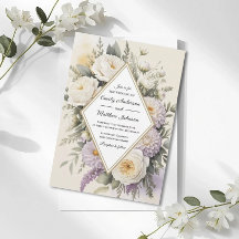 Faire-part de mariage géométrique floral lilas rom
