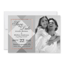 Faire-part de mariage géométrique gris et or rose