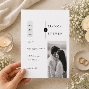 Faire-part de mariage géométrique moderne avec pho