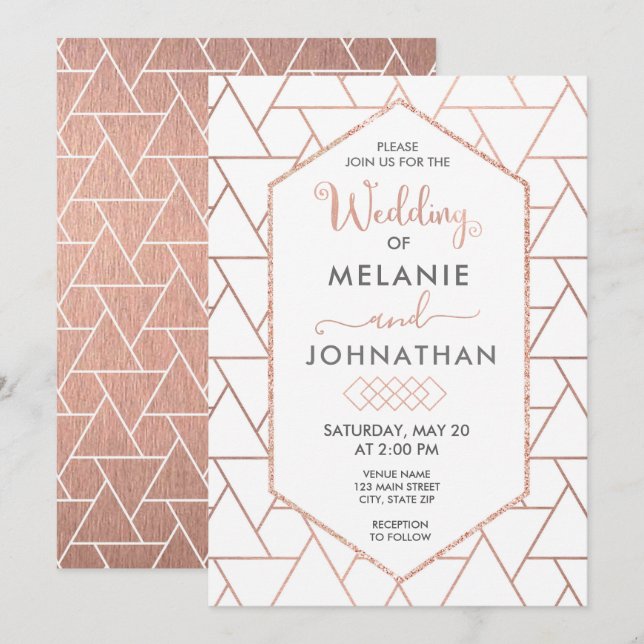 Faire-part de mariage géométrique moderne, or Rose (Devant / Derrière)