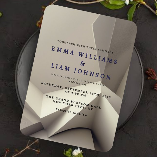 Faire-part de mariage géométrique neutre moderne (Créateur téléchargé)