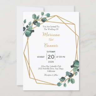 Faire-Part de Mariage Géométrique Or à Verdure Mod