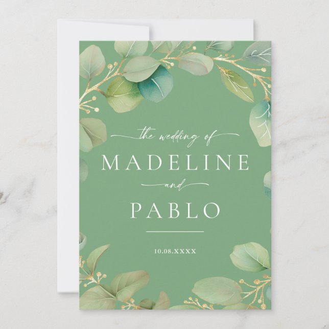 Faire-part de mariage Gold et Sage Green (Devant)