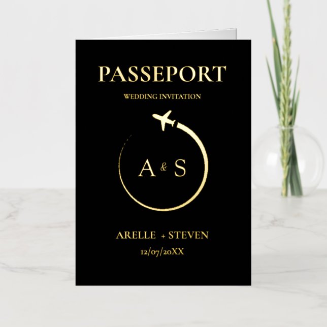 Faire-part de mariage Gold Passport (Recto)