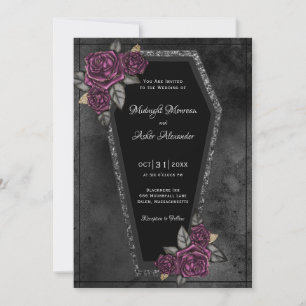 Faire-part de mariage gothique avec cercueil et ro