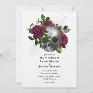 Faire-part de mariage gothique crâne floral fantai