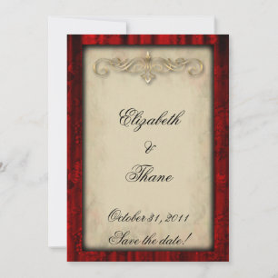 Faire-part de mariage gothique de soie rouge et pa