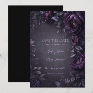 Faire-part de mariage gothique fleurs violettes