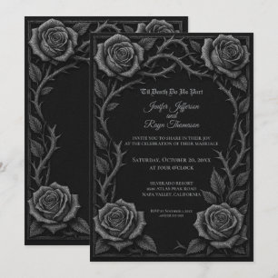 Faire-part de mariage gothique roses noires et bla