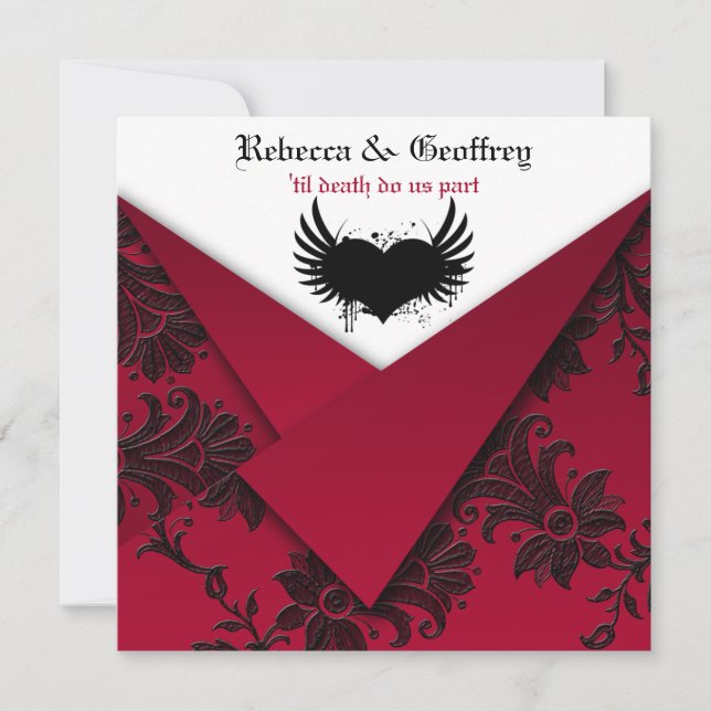Faire-part de mariage gothique rouge et noir (Devant)
