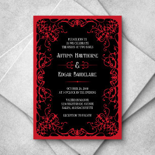 Faire-part de mariage gothique rouge victorien noi