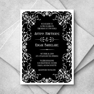 Faire-part de mariage gothique victorien noir blan