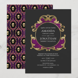 Faire-part de mariage gothique violet, noir et or