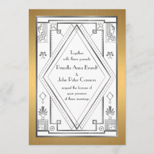 Faire-part de mariage, Grand Gatsby, argent, or