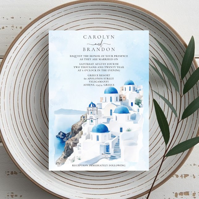 Faire-part de mariage grecque (Greek Wedding Invitation with Santorini Buildings)