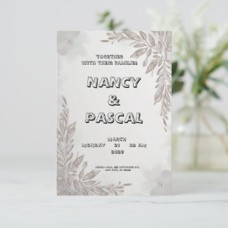 Faire-part de mariage gris avec éléments floraux