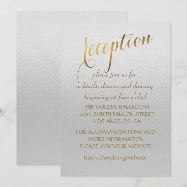 Faire-part de mariage gris avec feuille d'or charm (Devant / Derrière)