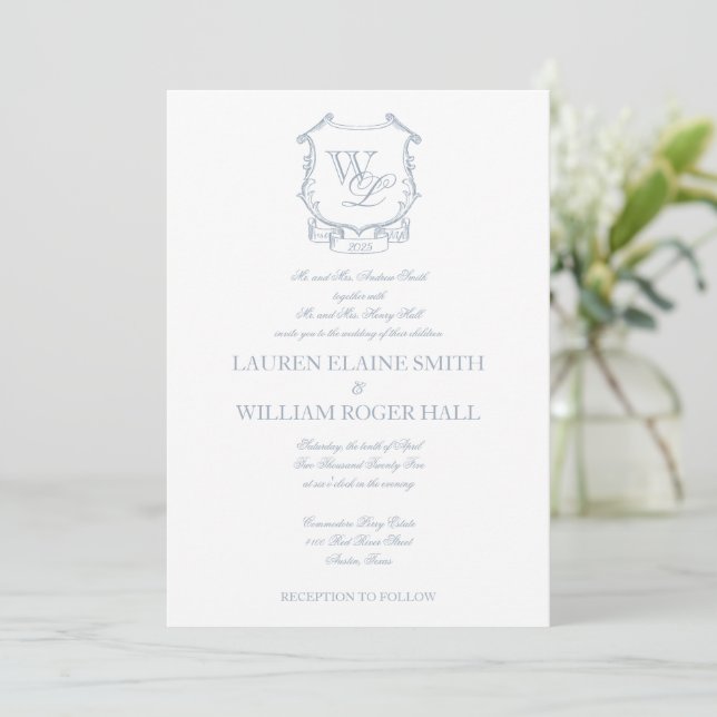 Faire-part de mariage gris bleu foncé (Debout devant)