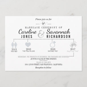 Faire-part de mariage gris clair de la chronologie