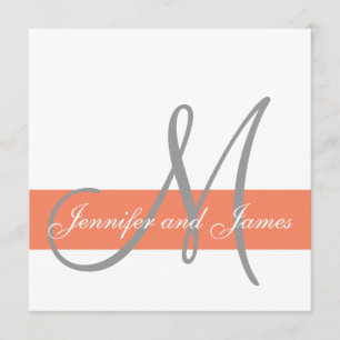 Faire-part de mariage gris corail  Noms des monogr
